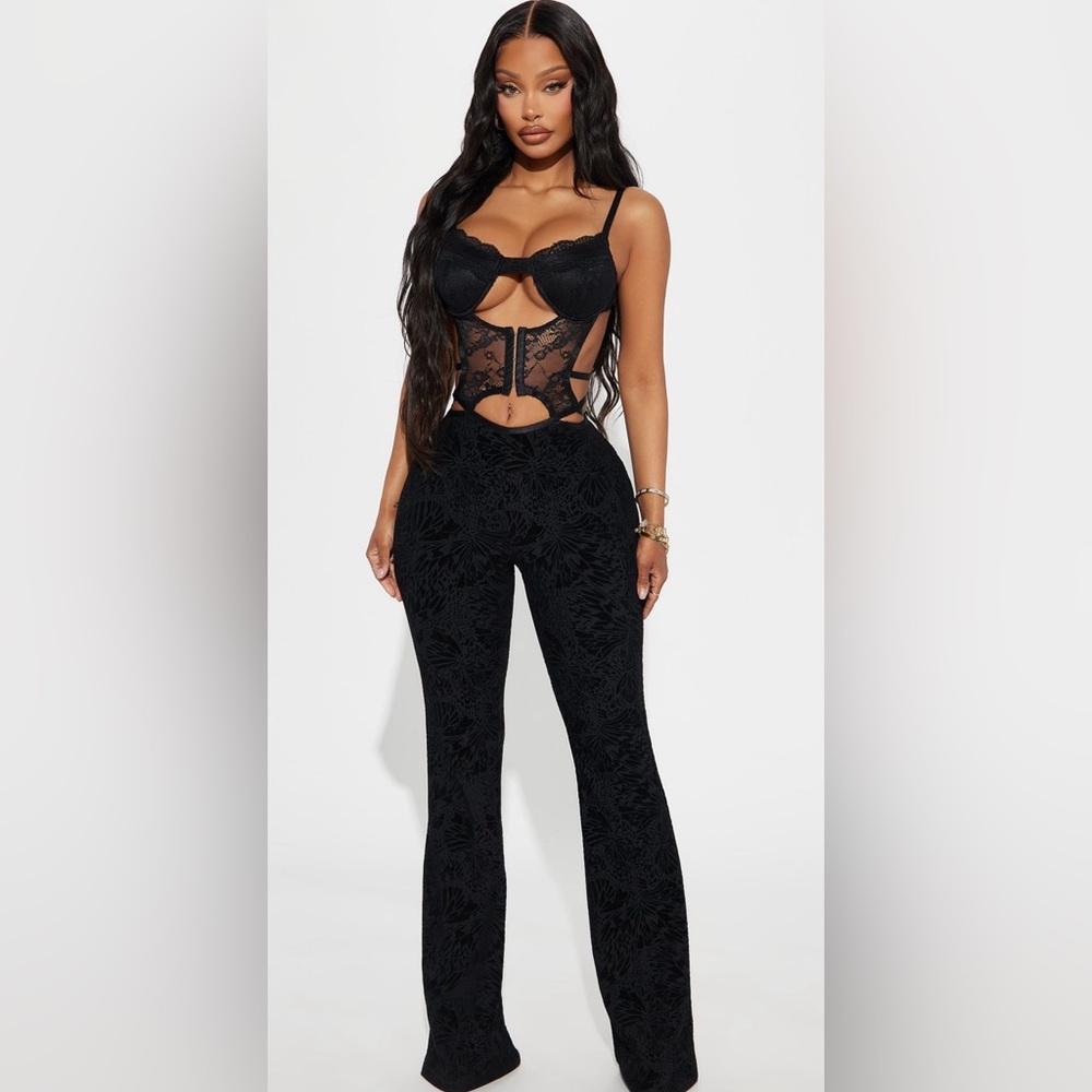 Fashion Nova Black Sheer Lace Jumpsuit